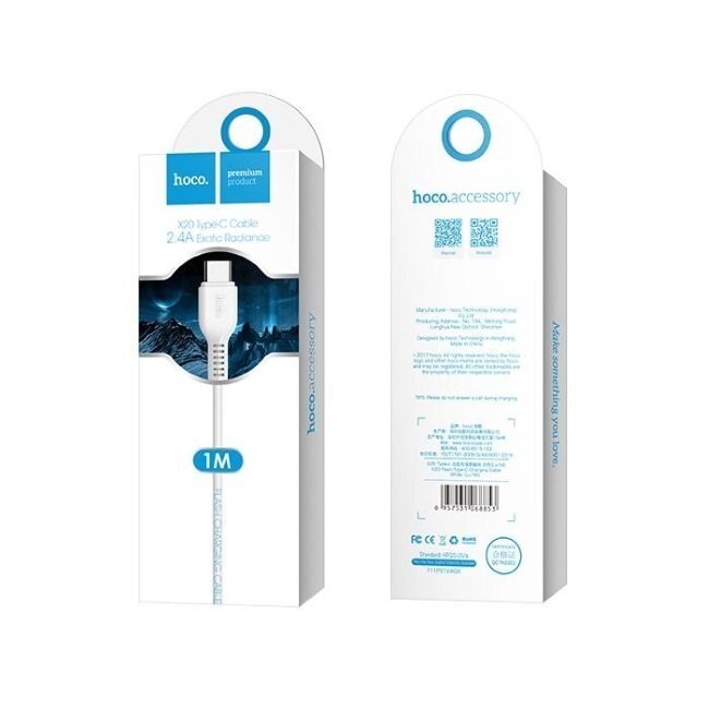 Kaabe Hoco X20 USB-C 100 cm, valge hind ja info | Mobiiltelefonide kaablid | hansapost.ee