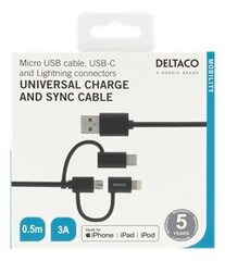 Deltaco IPLH-154, Micro USB, USB C, Lightning, 0.5 м цена и информация | Borofone 43757-uniw | hansapost.ee