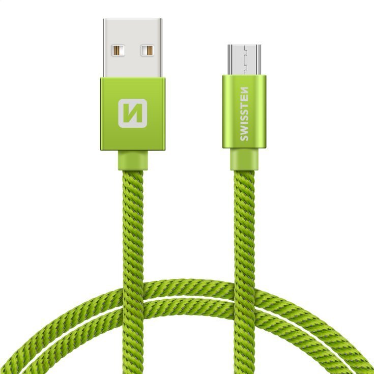 Swissten Textile Universal Micro USB Data and Charging Cable 2m Green hind ja info | Mobiiltelefonide kaablid | hansapost.ee