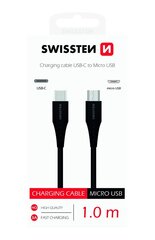 Универсальный кабель Swissten Basic Quick Charge 3.1 USB-C на Micro USB, 1 м, черный цена и информация | Кабели для телефонов | hansapost.ee