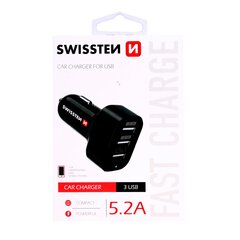 Автомобильная зарядка Swissten Triple премиум USB 2.1A + 2.1A + 1A, черная цена и информация | Зарядные устройства для телефонов | hansapost.ee