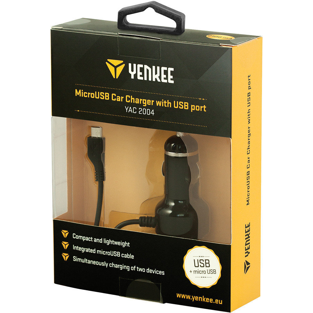Autolaadija Yenkee YAC 2004 micro USB ja USB ühendustega цена и информация | Laadijad mobiiltelefonidele | hansapost.ee