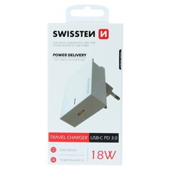 Swissten Premium 18W Travel Charger USB-C PD 3.0: 5V / 3A / 9V / 2A, 12V / 1.5A White hind ja info | Laadijad mobiiltelefonidele | hansapost.ee