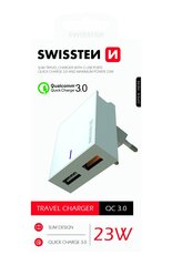 Swissten Premium Travel Charger 2X USB QC3.0 23W White hind ja info | Laadijad mobiiltelefonidele | hansapost.ee