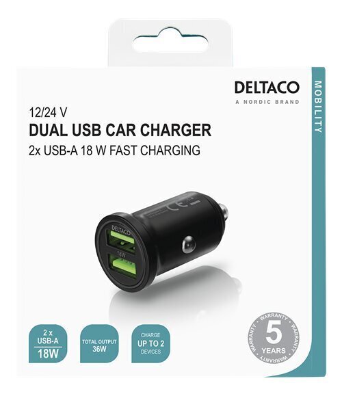 Deltaco USB-CAR128 цена и информация | Laadijad mobiiltelefonidele | hansapost.ee