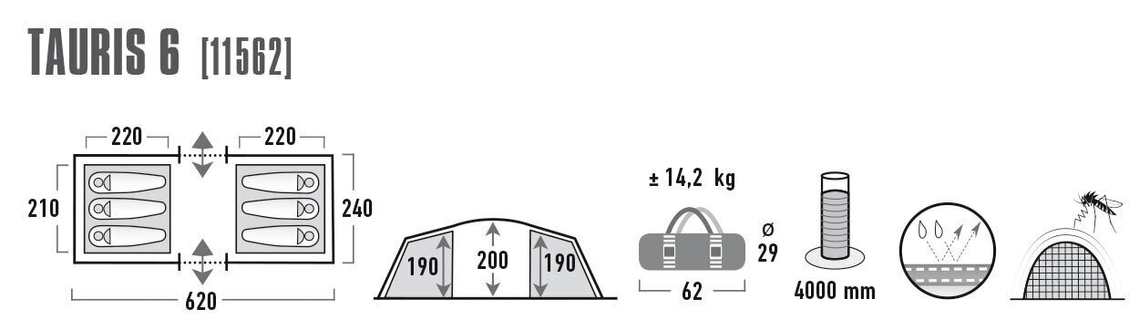 High Peak telk Tauris 6, tumehall/roheline hind ja info | Telgid | hansapost.ee