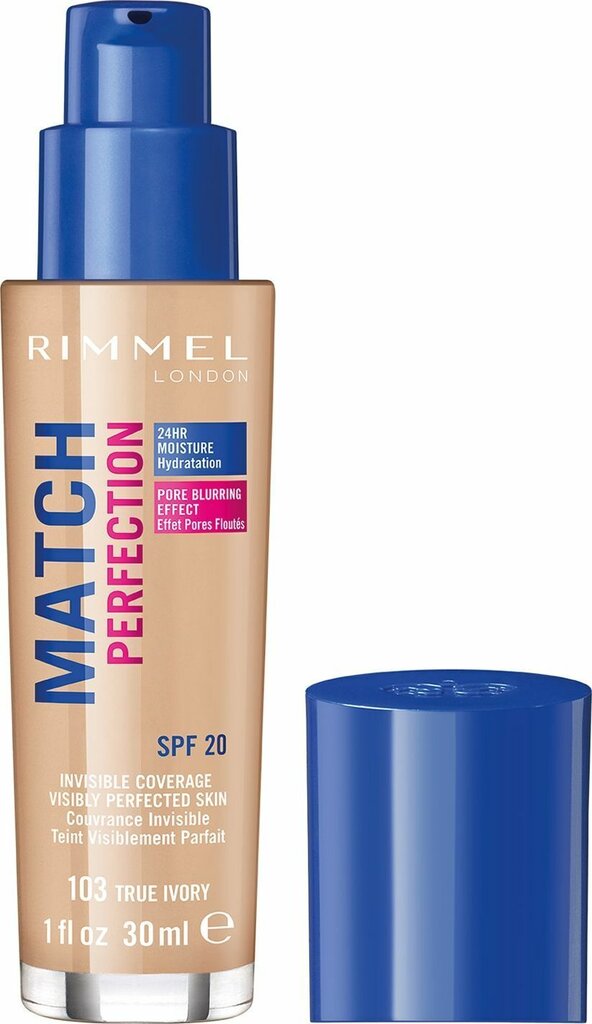 Jumestuskreem Rimmel London Macth & Perfection 30 ml, Nr.103 True Ivory hind ja info | Jumestuskreemid ja puudrid | hansapost.ee