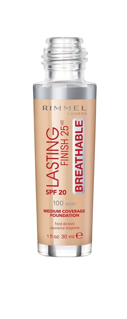 Jumestuskreem Rimmel 25HR Breathable SPF20 30 ml, 100 Ivory цена и информация | Jumestuskreemid ja puudrid | hansapost.ee