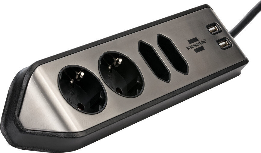 Pikendusjuhe nurga Inox/must 2XUSB 3.1A 2+2 pesa 3m. цена и информация | Pikendusjuhtmed | hansapost.ee