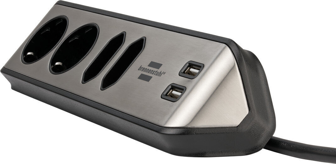 Pikendusjuhe nurga Inox/must 2XUSB 3.1A 2+2 pesa 3m. цена и информация | Pikendusjuhtmed | hansapost.ee