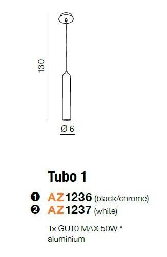 Rippvalgusti Azzardo Tubo 1 Black/Chrome hind ja info | Rippvalgustid | hansapost.ee