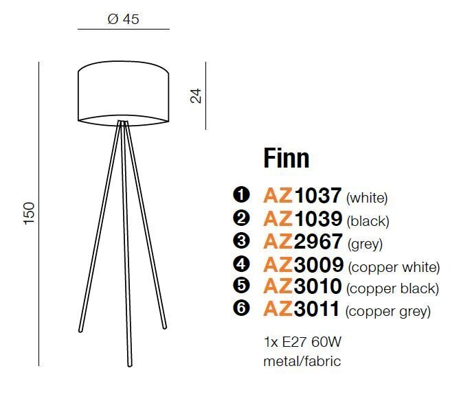 Põrandalamp Azzardo Finn Copper Black AZ3009 hind ja info | Põrandalambid | hansapost.ee