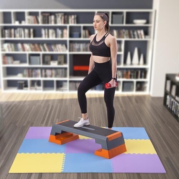 Kaitsev põrandamatt One Fitness 60x60x1 cm, 9 tk, kollane/sinine hind ja info | Trenažööride tarvikud | hansapost.ee