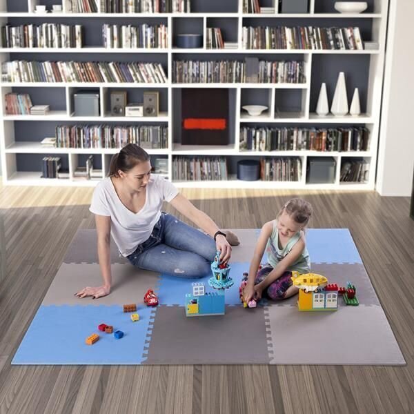 Kaitsev põrandamatt One Fitness 60x60x1 cm, 9 tk, sinine/hall цена и информация | Trenažööride tarvikud | hansapost.ee
