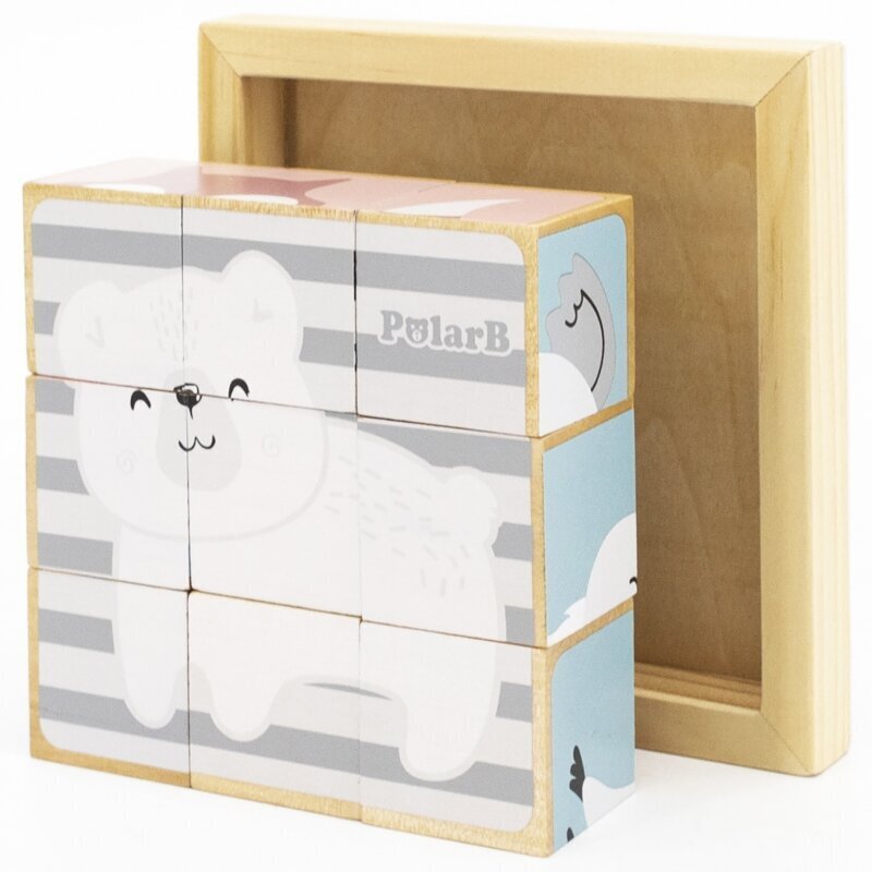 PolarB puidust klotsid - pusle, 6 loomadega pilti цена и информация | Beebide mänguasjad | hansapost.ee