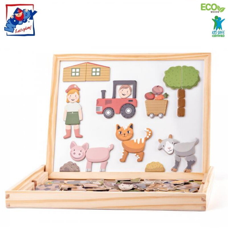 Puidust hariv magnetiline kahepoolne tahvel loomadega Woody, 91214 цена и информация | Arendavad laste mänguasjad | hansapost.ee
