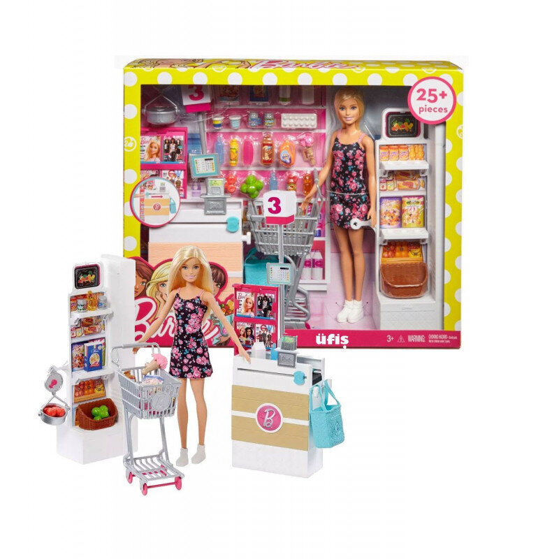 Mattel Barbie FRP01 Supermarket ja nukk, mitmevärviline цена и информация | Mänguasjad tüdrukutele | hansapost.ee