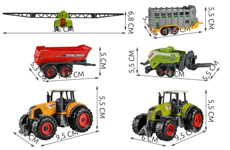 Traktorite komplekt haagistega "Farm", 6 osa hind ja info | Mänguasjad poistele | hansapost.ee