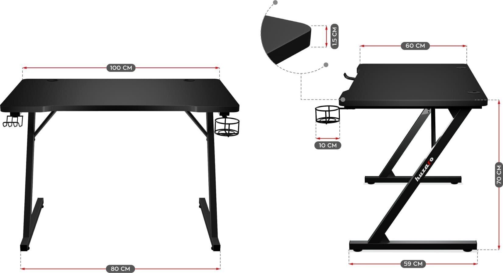 HUZARO HERO 1.8 MUST Mängulaud hind ja info | Arvutilauad, kirjutuslauad | hansapost.ee