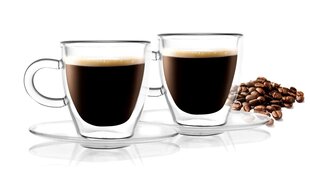 Vialli Design espressotassid topeltklaasist seintega koos taldrikutega Amo, 50 ml, 2 tk. price and information | Glasses, mugs and jugs | hansapost.ee