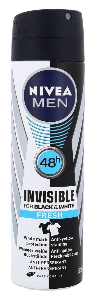 Antiperspirant Nivea Men Invisible Black & White meestele 150 ml цена и информация | Deodorandid | hansapost.ee