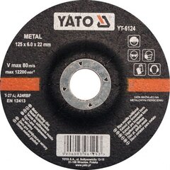 Шлифовальный диск для металла Yato YT-6124, 125x6,0x22 мм цена и информация | Механические инструменты | hansapost.ee