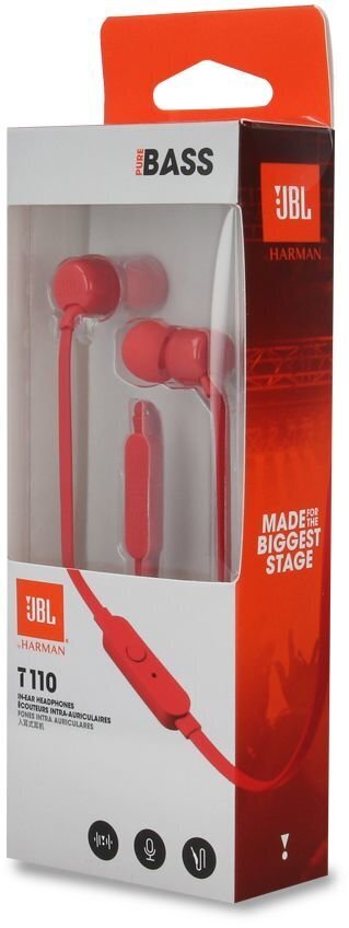 JBL T110 peakomplektid mikrofoniga / 3,5 mm / punane (EU blister) цена и информация | Kõrvaklapid | hansapost.ee