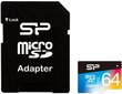 Mälukaart Silicon Power microSDXC 64GB Superior UHS-I U1 + adapter hind ja info | Mälukaardid mobiiltelefonidele | hansapost.ee