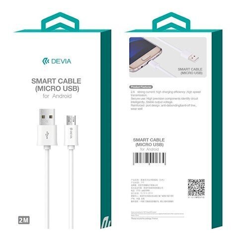 Devia Smart (micro-USB | 2 m) Kaabel, Valge hind ja info | Mobiiltelefonide kaablid | hansapost.ee