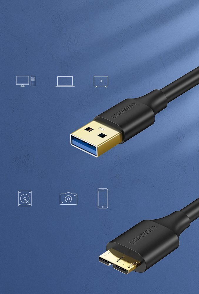 Ugreen USB - micro USB Type B SuperSpeed 3.0 kaabel 1m, must 10841 hind ja info | Mobiiltelefonide kaablid | hansapost.ee