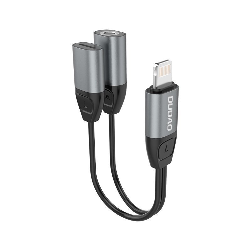 Dudao kõrvaklappide adapter Lightning to Lightning adapter + 3,5 mm minipistikupesa muusika ja laadimise jaoks, hall (L17i + hall) hind ja info | Mobiiltelefonide kaablid | hansapost.ee