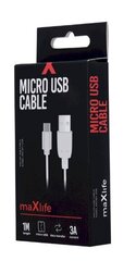 Maxlife universaalne mikro-USB 3A kiirlaadimis- ja laadimiskaabel 1m valge hind ja info | Maxlife Mobiiltelefonid, fotokaamerad, nutiseadmed | hansapost.ee