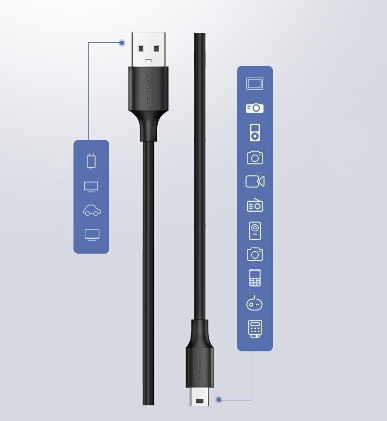 Ugreen USB – mini-USB-kaabel 480 Mbps 3 m must (US132 10386) hind ja info | Mobiiltelefonide kaablid | hansapost.ee