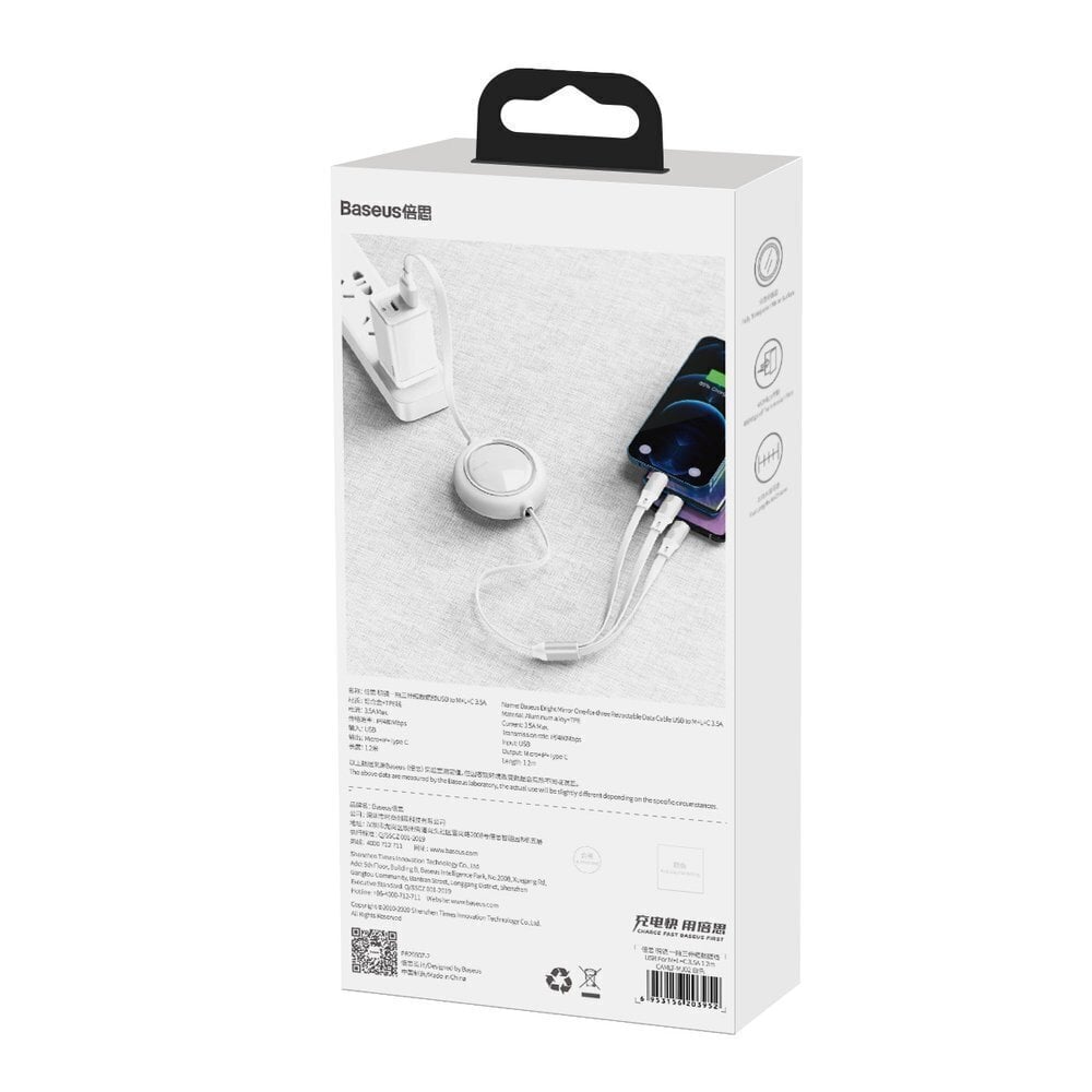 Baseus BSU2708WHT, USB Typ C / Lightning hind ja info | Mobiiltelefonide kaablid | hansapost.ee