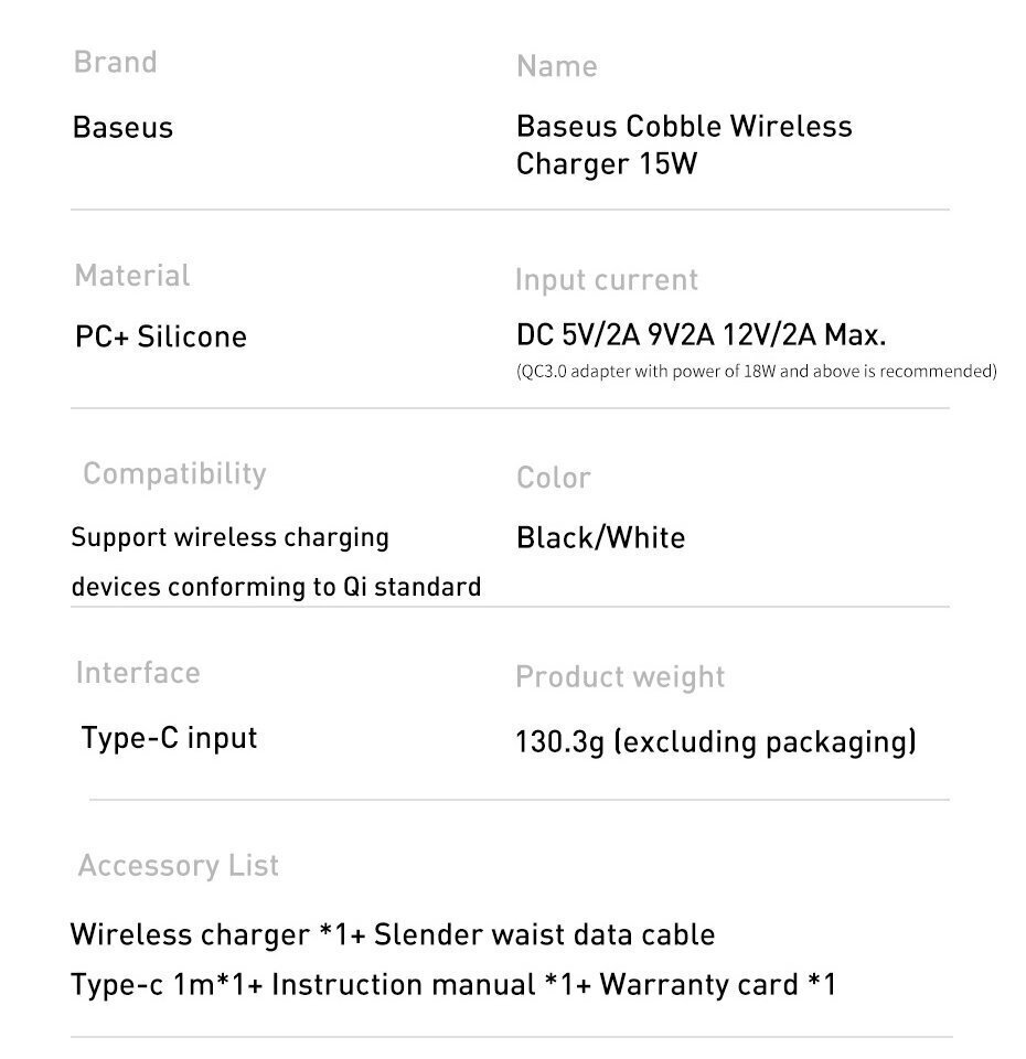 Baseus Cobble WXYS-02 juhtmeta laadija 9V / 2A / 15W valge цена и информация | Laadijad mobiiltelefonidele | hansapost.ee