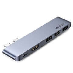 Adapter Ugreen Multifunctional HUB 2x USB Typ C - USB Typ C PD (Thunderbolt 3, 100W, 4K@60 Hz, 10 Gbps) / HDMI 4K@30 Hz / 3x USB 3.0 for MacBook Pro / Air gray (60559) цена и информация | Адаптеры и USB-hub | hansapost.ee