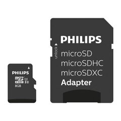 Philips MICROSDHC 8GB CLASS 10/UHS 1 + ADAPTER цена и информация | Карты памяти | hansapost.ee