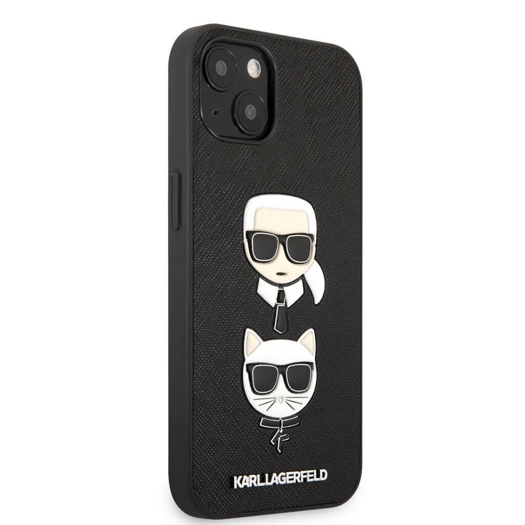 KLHCP13MSAKICKCBK Karl Lagerfeld PU Saffiano Karl and Choupette Heads Case for iPhone 13 Black hind ja info | Telefonide kaitsekaaned ja -ümbrised | hansapost.ee