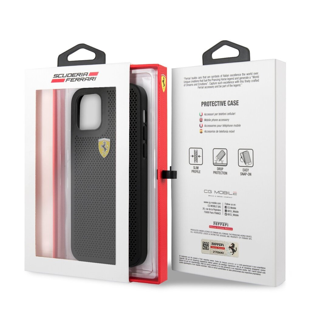 FESPEHCP12MBK Ferrari On Track Perforated Cover for iPhone 12/12 Pro 6.1 Black цена и информация | Telefonide kaitsekaaned ja -ümbrised | hansapost.ee