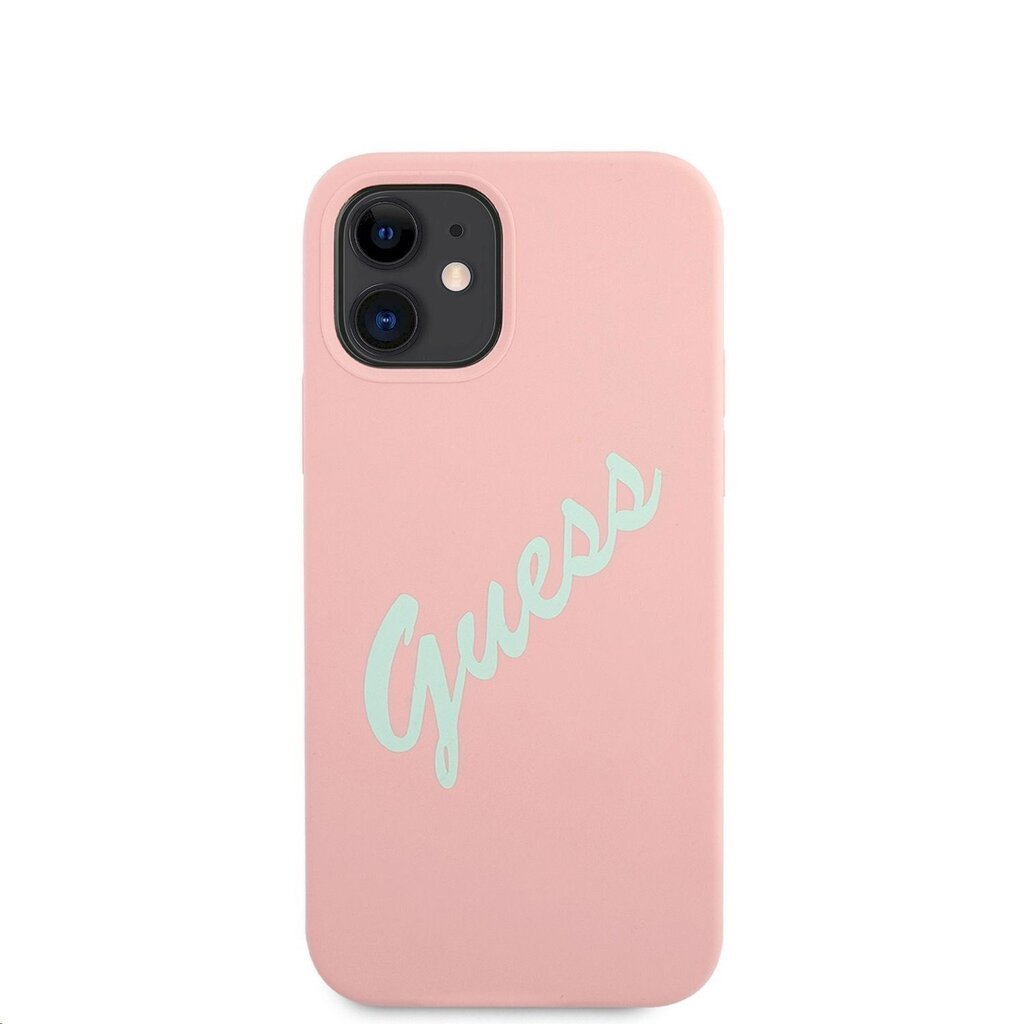 GUHCP12SLSVSPG Guess Silicone Vintage Green Script Cover for iPhone 12 mini 5.4 Pink hind ja info | Telefonide kaitsekaaned ja -ümbrised | hansapost.ee