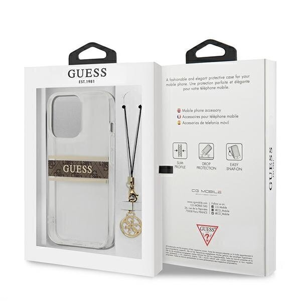 Original GUESS Brown Strap Charm telefoniümbris sobib iPhone 13 / 13 Pro, läbipaistev цена и информация | Telefonide kaitsekaaned ja -ümbrised | hansapost.ee