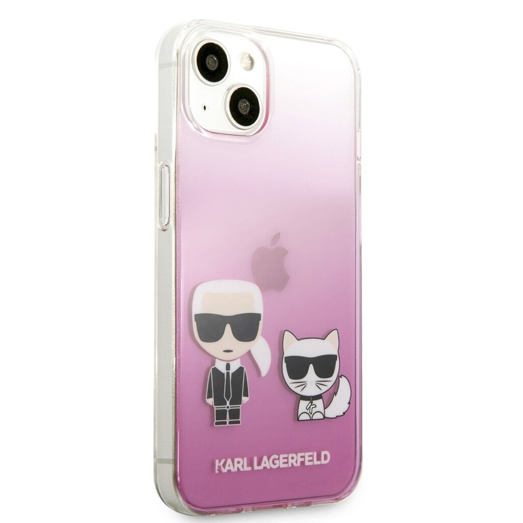 KLHCP13SCKTRP Karl Lagerfeld PC/TPU Ikonik Karl and Choupette Case for iPhone 13 mini Pink hind ja info | Telefonide kaitsekaaned ja -ümbrised | hansapost.ee