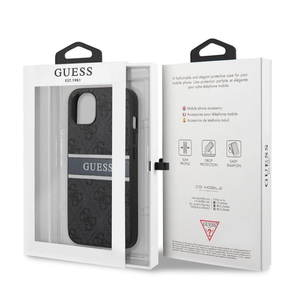 GUHCP13S4GDGR Guess PU 4G Printed Stripe Case for iPhone 13 Mini Grey hind ja info | Telefonide kaitsekaaned ja -ümbrised | hansapost.ee