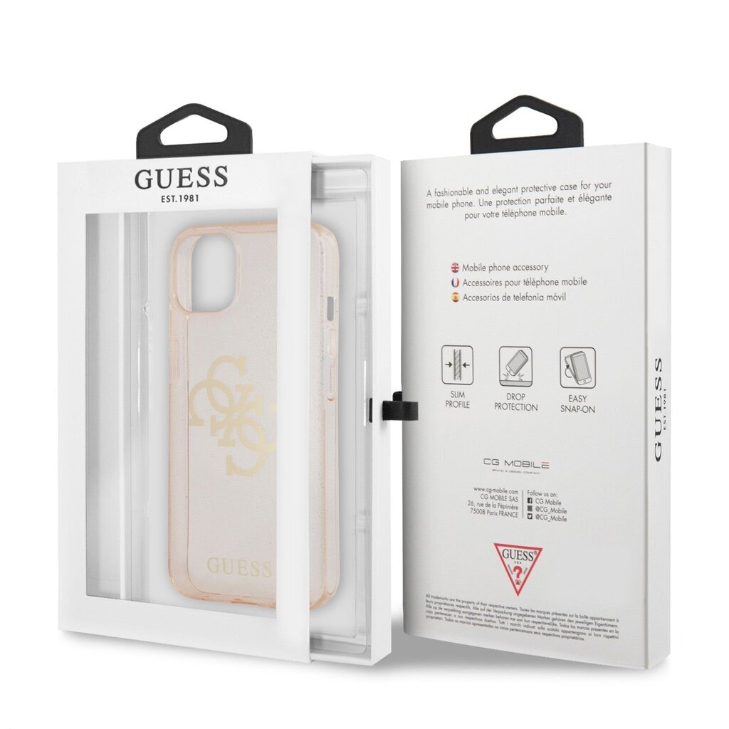 GUHCP13SPCUGL4GGO Guess TPU Big 4G Full Glitter Case for iPhone 13 Mini Gold цена и информация | Telefonide kaitsekaaned ja -ümbrised | hansapost.ee