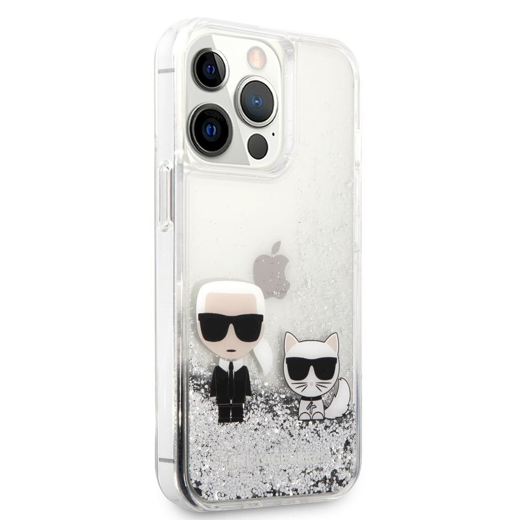 KLHCP13XGKCS Karl Lagerfeld Liquid Glitter Karl and Choupette Case for iPhone 13 Pro Max Silver hind ja info | Telefonide kaitsekaaned ja -ümbrised | hansapost.ee