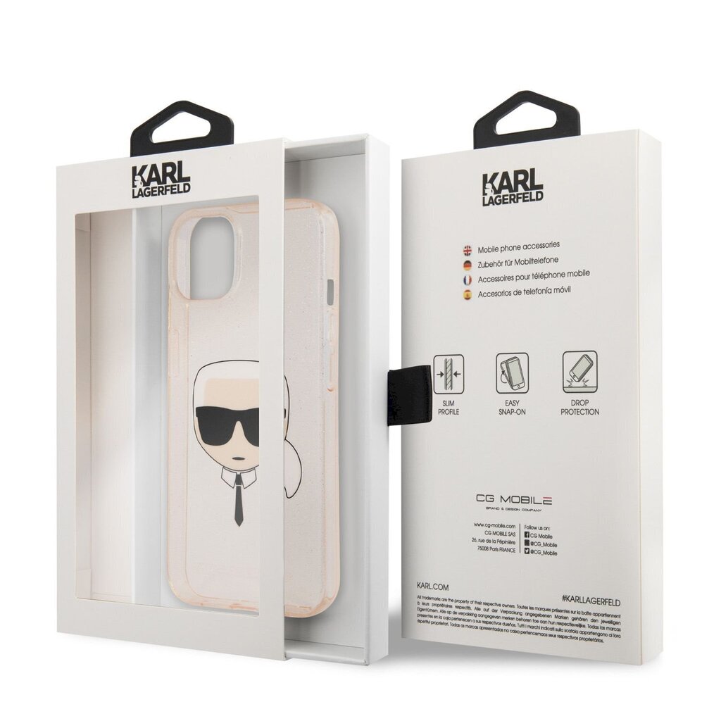 KLHCP13SKHTUGLGO Karl Lagerfeld TPU Full Glitter Karl Head Case for iPhone 13 mini Gold hind ja info | Telefonide kaitsekaaned ja -ümbrised | hansapost.ee