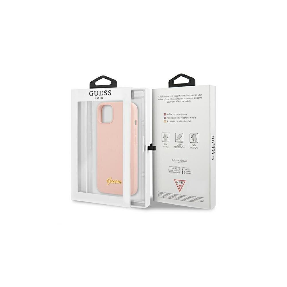 Guess case for iPhone 13 6,1" GUHMP13MLSLMGLP light pink hard case Silicone Script Gold Logo Magsafe цена и информация | Telefonide kaitsekaaned ja -ümbrised | hansapost.ee