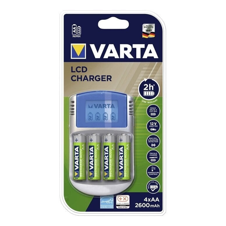 LCD laadija 4 AA akuga 2600mAh Varta 57070 hind ja info | Akupatareide laadijad | hansapost.ee