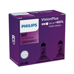 Автомобильная лампa PHILIPS VISION PLUS+60% H7 12V 60/55W PX26d C2 цена и информация | Автомобильная ксеноновая лампа D2R 6000К (Китай) | hansapost.ee