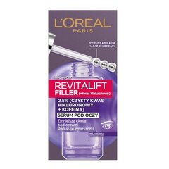 Silmaümbruse seerum 2,5% hüaluroonhappe ja kofeiiniga L'oreal Paris Revitalift Filler, 20 ml цена и информация | Сыворотки, кремы для век | hansapost.ee